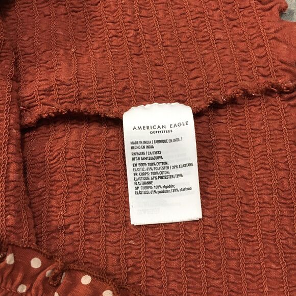 American Eagle Top Women’s L Smocked Polka Dot Crop Puff Sleeve Boho Cottage Y2K - Picture 8 of 11